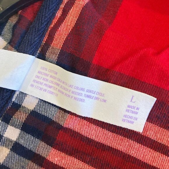 Stars Above 100% Cotton Perfectly Cozy Flannel Red Plaid Long Sleeve Sleep Shirt - Picture 7 of 8